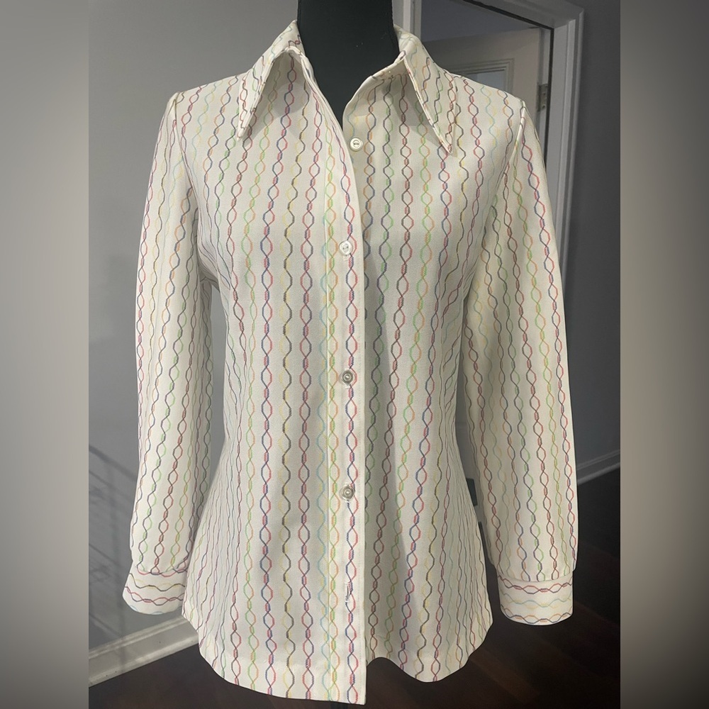 Vintage Button Down Shirt with Colorful Pattern